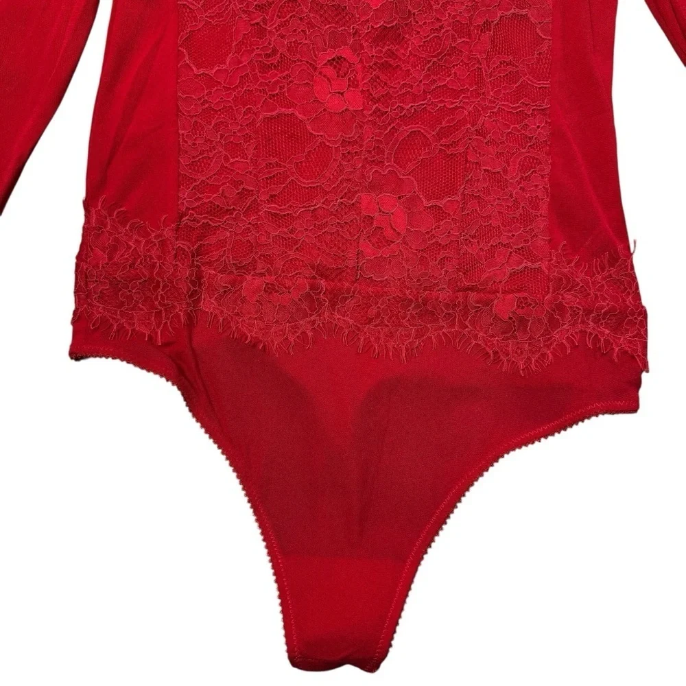 NWT New Free People Sweet Nothings Long Sleeve Red Bodysuit Size M